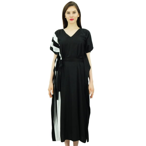 Bimba Womens Long Rayon Side Pannels Kaftan With Belt Designer Cover Up Caftan Maxi Night Dress