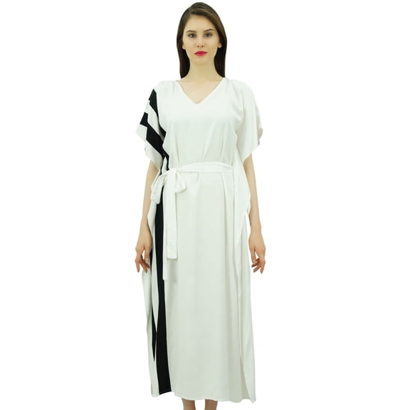 Bimba Womens Long Rayon Side Pannels Kaftan With Belt Designer Cover Up Caftan Maxi Night Dress