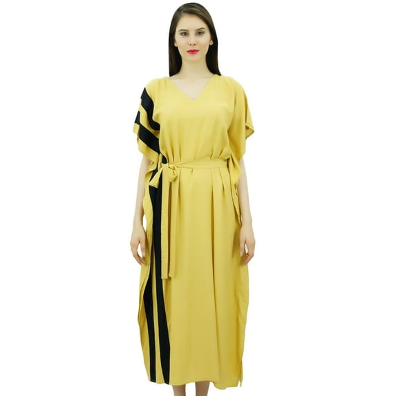 Bimba Womens Long Rayon Side Pannels Kaftan With Belt Designer Cover Up Caftan Maxi Night Dress