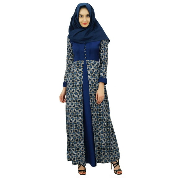 Bimba Womens Muslim Maxi Abaya Dress Printed Jilbab With Hijab