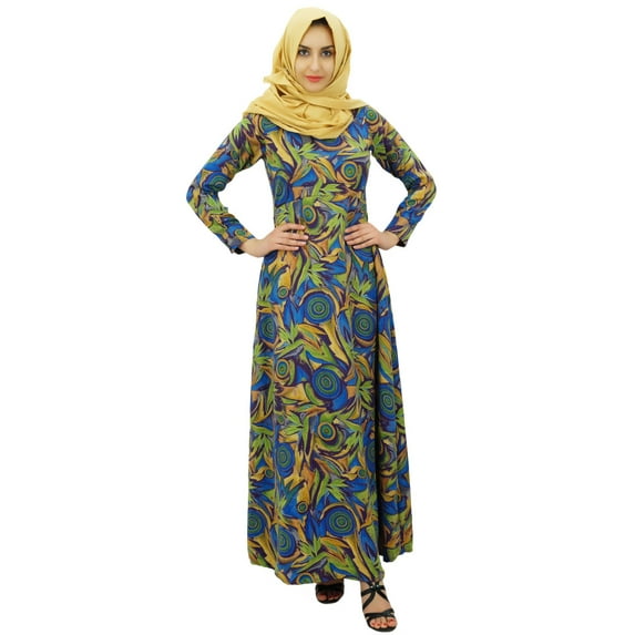 Bimba Womens Muslim Printed Jilbab Dress Designer Abaya With Pockets & Hijab