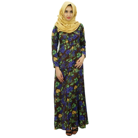 Bimba Womens Muslim Printed Jilbab Dress Designer Pashmina Maxi Abaya With Pockets & Hijab
