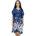 thumbnail image 1 of Bimba Womens Navy Blue Short Kimono Printed Satin Floral Bridesmaid Kaftan-4, 1 of 7