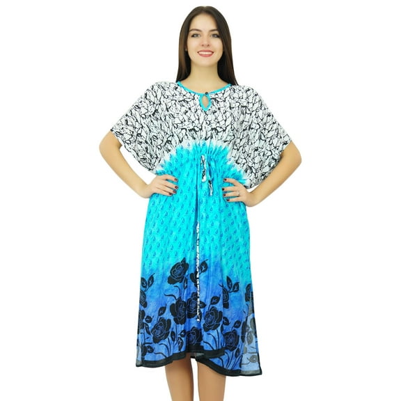 Bimba Womens Printed Drawstring Caftan Home Wear Cover Up Kaftan Night Gown