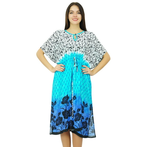 Bimba Womens Printed Drawstring Caftan Home Wear Cover Up Kaftan Night Gown