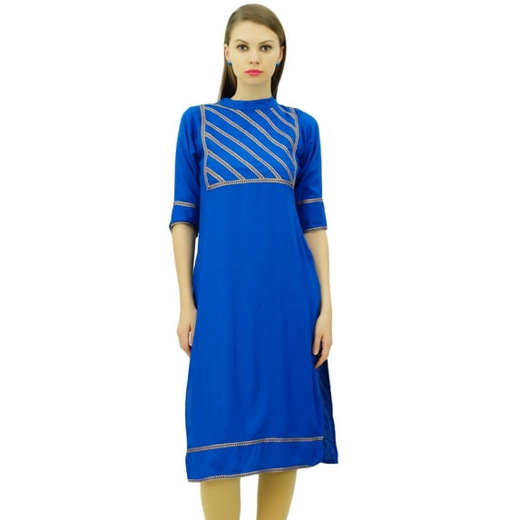 Bimba Womens Rayon Designer Tunic Lace Detail Yoke Kurtis Top Straight Blouse