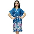 thumbnail image 1 of Bimba Womens Satin Floral Teal Blue Kimono Bridesmaid Drawstring Short Kaftan-4, 1 of 7