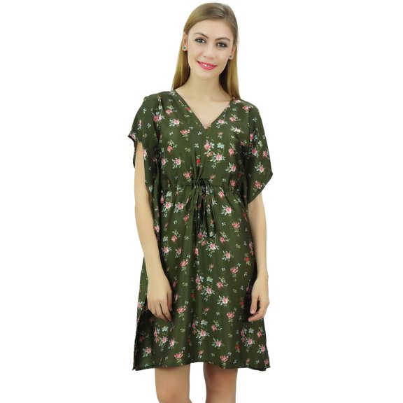 Bimba Womens Satin Kimono Floral Green Bridesmaid Drawstring Cover Up Kaftan-16
