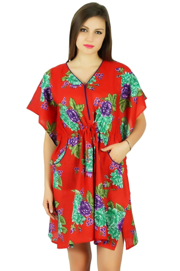 Womens Short Cotton Kaftan Caftan With Pockets Beach Coverup/ Sleep Wear