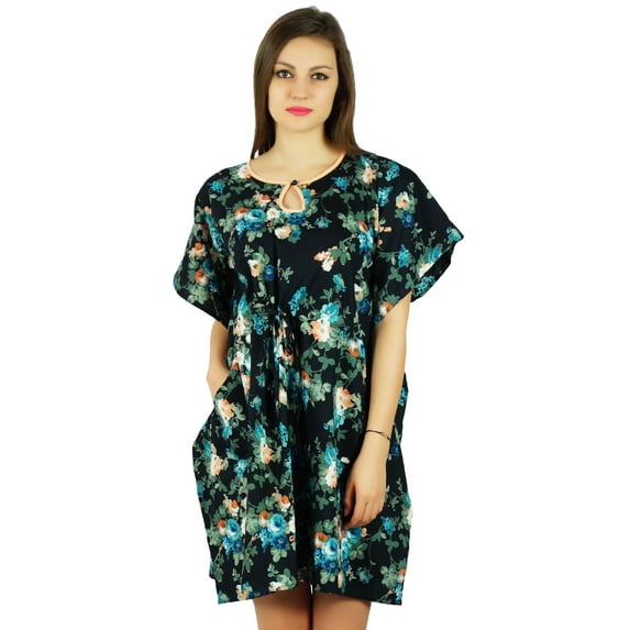 Bimba Womens Short Cotton Kaftan Caftan With Pockets Sleep Wear Comfort Clothing