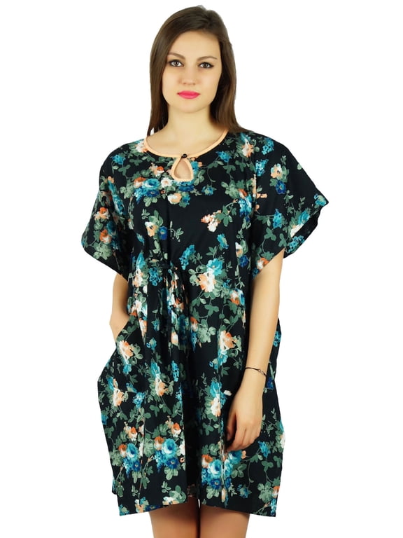 Womens Short Cotton Kaftan Caftan With Pockets Sleep Wear Comfort Clothing