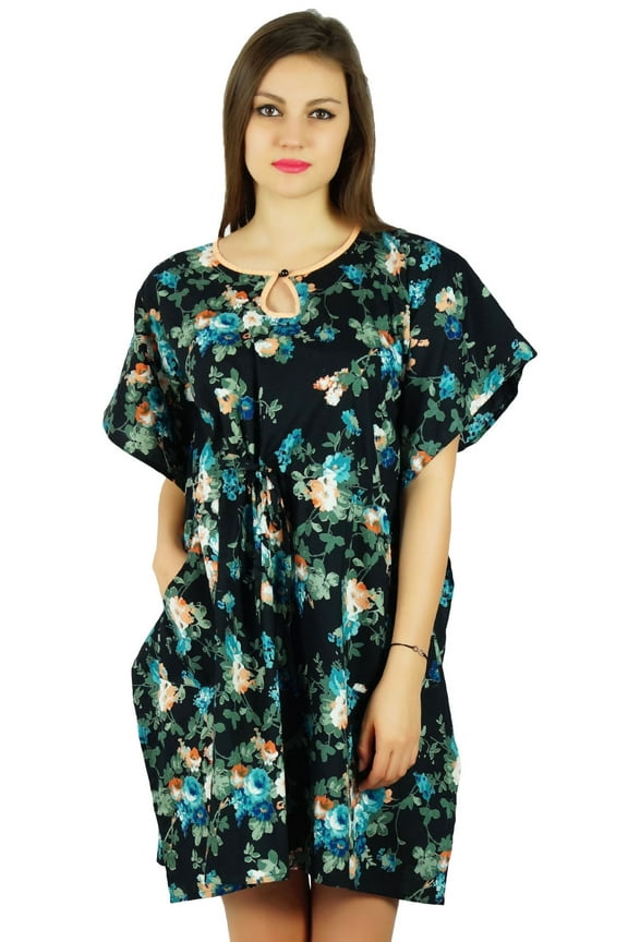 Womens Short Cotton Kaftan Caftan With Pockets Sleep Wear Comfort Clothing