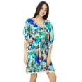 thumbnail image 1 of Bimba Womens Short Printed Caftan With Pom-Pom Beach Cover Up Designer Drawstring Kaftan, 1 of 9