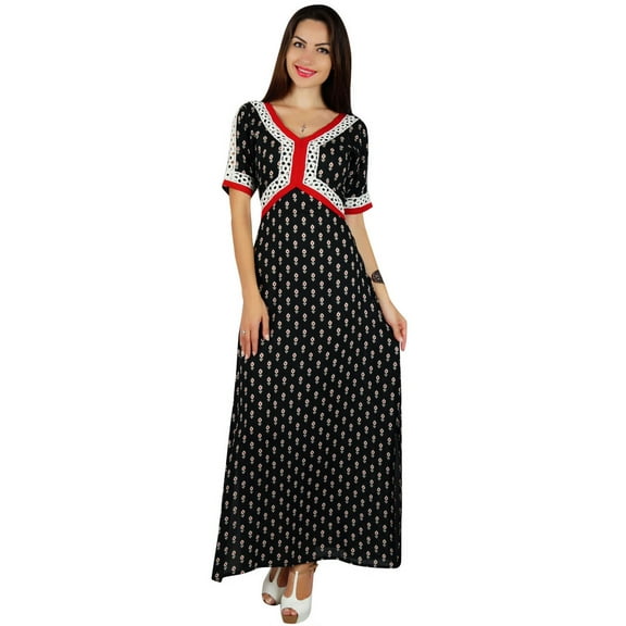 Bimba Womens Soft Rayon Maxi Dress Lace Classic Chic Long Dresses With Slits