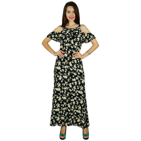 Bimba Womens Summer Cold Shoulder Maxi Dress Beach Wear Floral Holiday Dresses