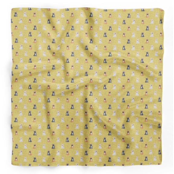 Bimba Yellow Bull Dog & Geometric Dog Pure Silk Printed Head Bandanas Summer Neck Wrap Scarf 40 x 80 Inches