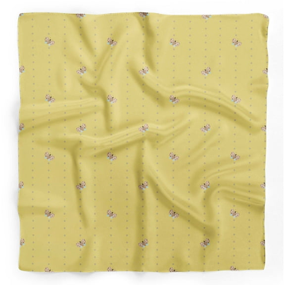 Bimba Yellow Dot & Honey Bee Insects Printed Pure Silk Scarf For Hair Neck Head Bandanas For Women 40 x 40 Inches