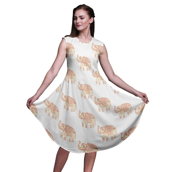 Bimba Yellow Elephant Animal Women Knee Length Sleeveless Casual Summer Sun Tank Dress-Large