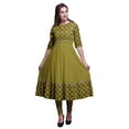 thumbnail image 1 of Bimba Yellow Geometric Stripe & Diamond Printed Anarkali Dress Long Maxi Dress Indian Kurtis For Women Ethnic Kurti Medium, 1 of 5