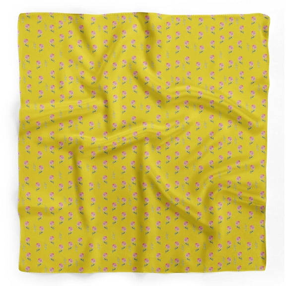 Bimba Yellow Leaf Floral Printed Pure Silk Scarf For Hair Neck Head Bandanas For Women 40 x 40 Inches