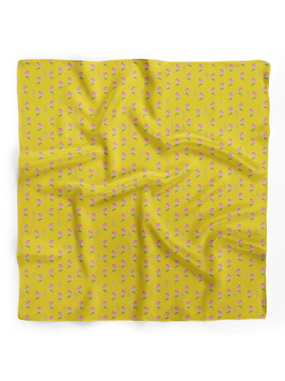Yellow Leaf Floral Pure Silk Printed Head Bandanas Summer Neck Wrap Scarf 40 x 80 Inches