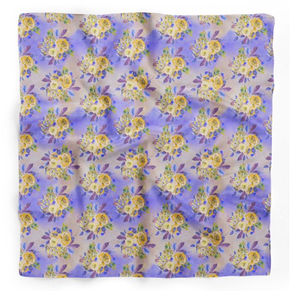 Bimba Yellow Leaves & Alba Rose Floral Pure Silk Printed Head Bandanas Summer Neck Wrap Scarf 40 x 40 Inches