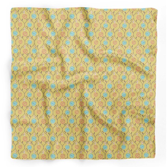 Bimba Yellow Leaves & Floral Pure Silk Printed Head Bandanas Summer Neck Wrap Scarf 40 x 40 Inches