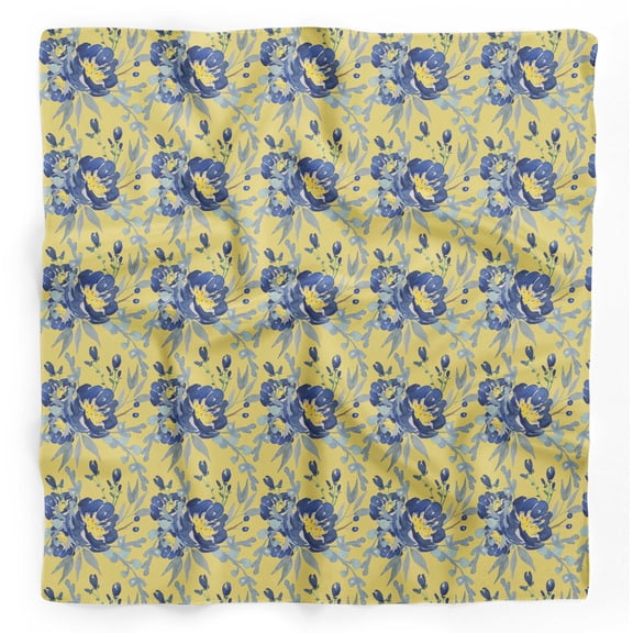 Bimba Yellow Leaves & Peony Floral Printed Pure Silk Scarf For Hair Neck Head Bandanas For Women 40 x 80 Inches
