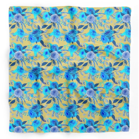 Bimba Yellow Rose Floral Printed Pure Silk Scarf For Hair Neck Head Bandanas For Women 40 x 40 Inches