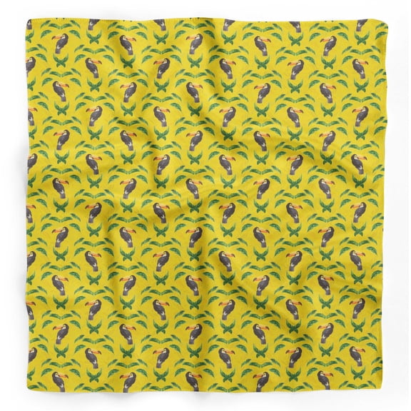 Bimba Yellow Toucan & Leaf Bird Pure Silk Printed Scarf Dupatta Head Neck Wrap Bandanas For Women 40 x 80 Inches