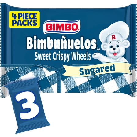 Bimbo Bimbuñuelos Sugar Sweet Crispy Wheels, 3 packs, Pastries, 6.99 oz Tray