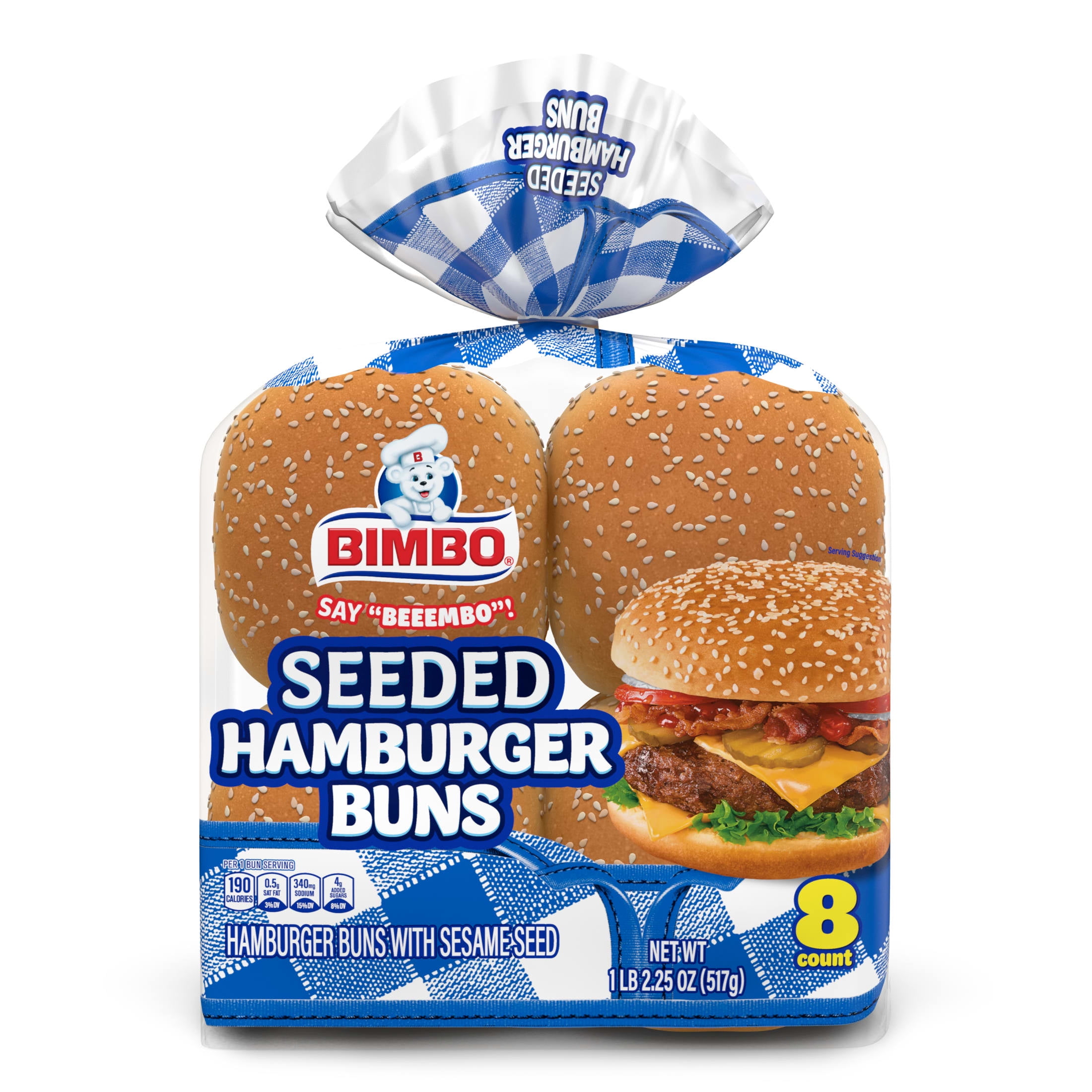 Bimbo Seeded Hamburger Buns, 8 count, Sesame Seeds Hamburger Buns