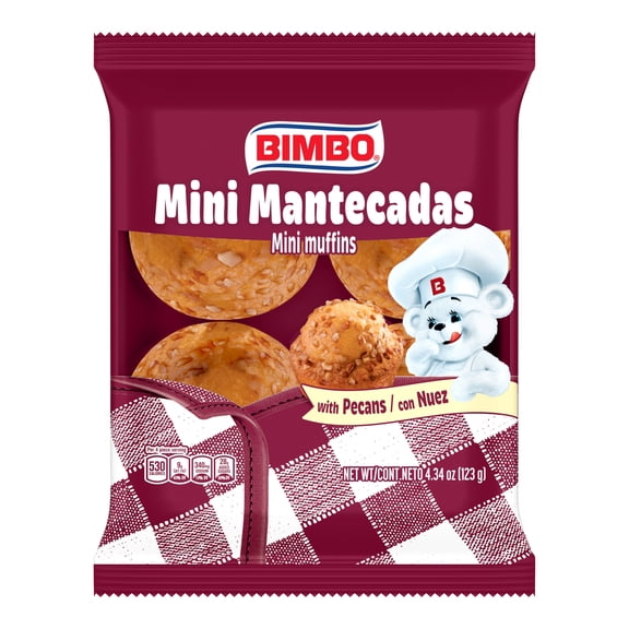 Bimbo Mini Mantecadas con Nuez Muffins, 4 Count, Pecan Mini Muffins, 4.34 oz Bag