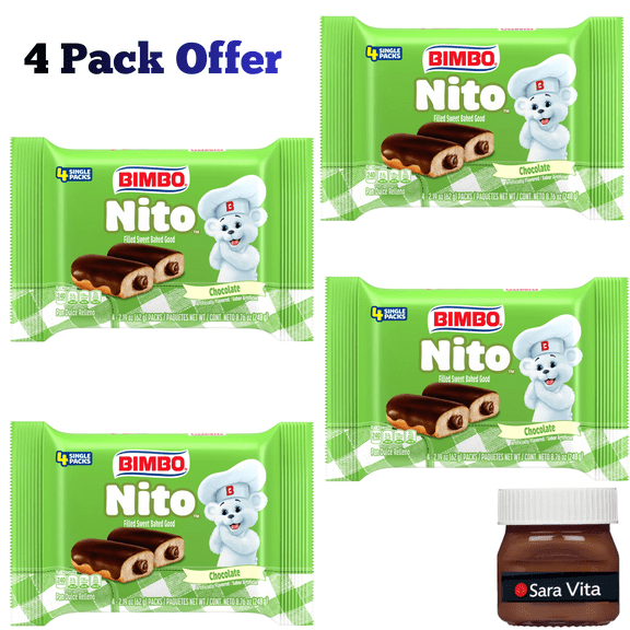 Bimbo Nito Chocolate Crme Filled Sweet Baked Good, 4 packs, Eclairs, 8.76 oz Multipack