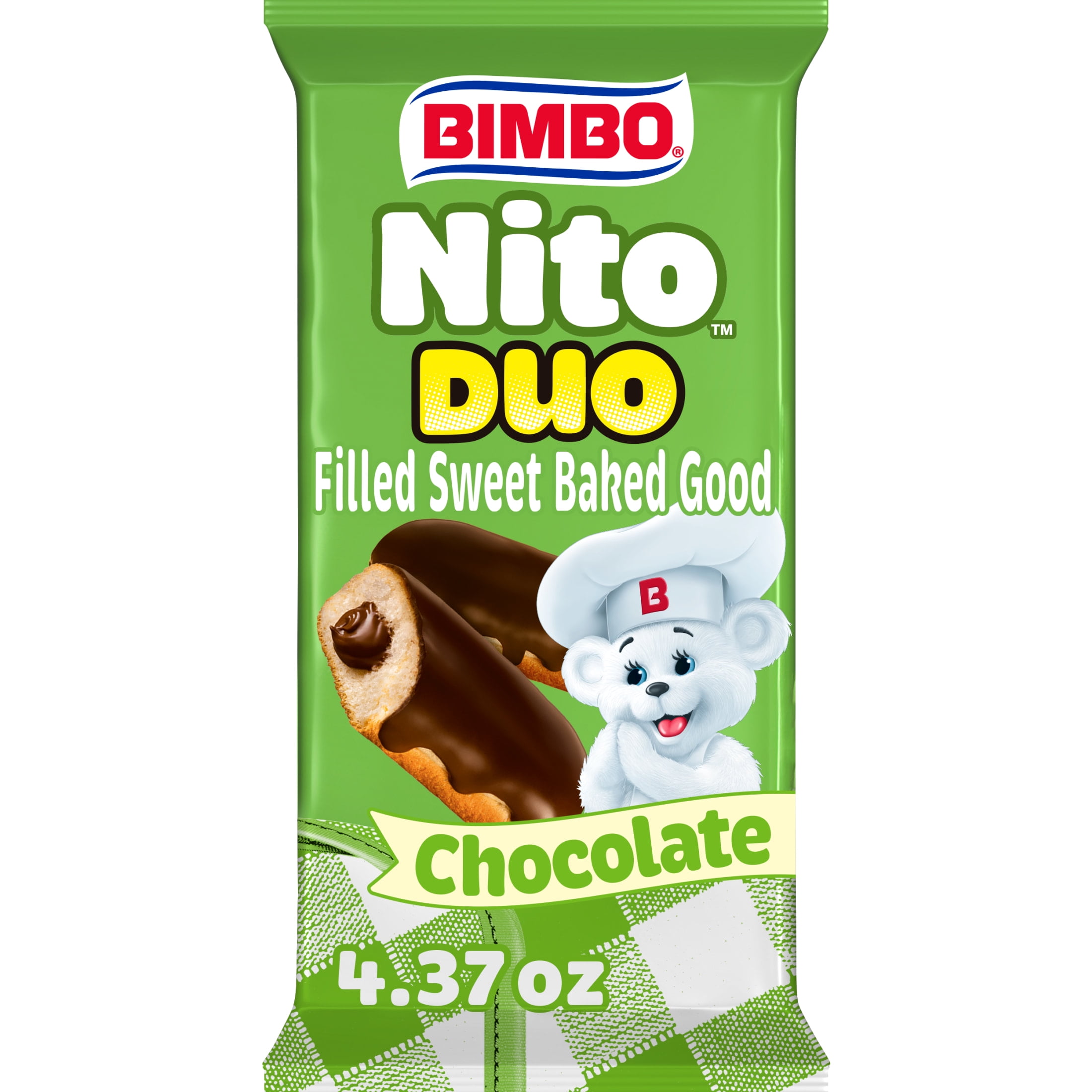Bimbo Nito Duo Chocolate Crème Filled Sweet Baked Good, 2 count, Eclairs, 4.37 oz Pouch