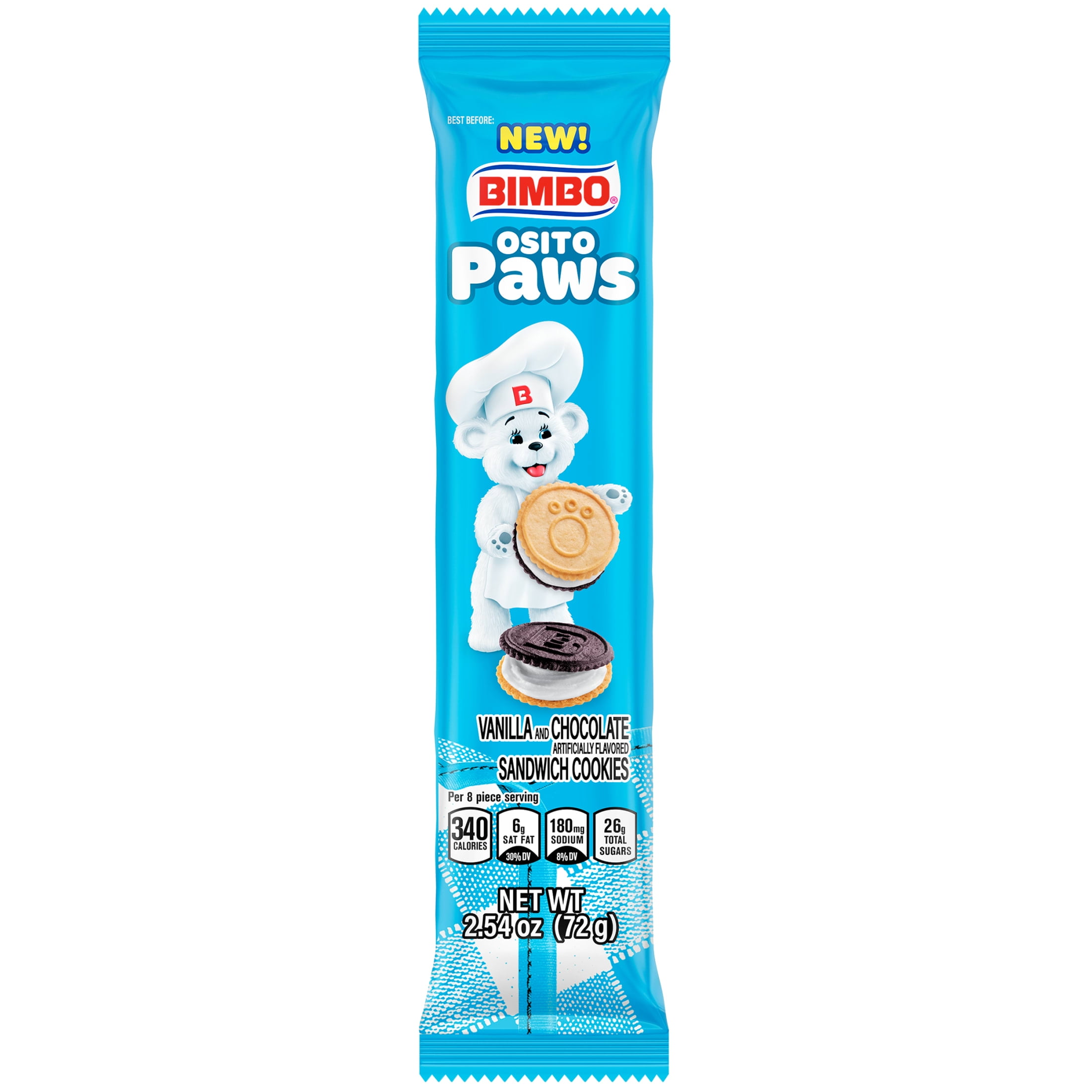 Bimbo Osito Paws Vanilla and Chocolate Sandwich Cookies, 2.54 oz, Cookies, Pouch