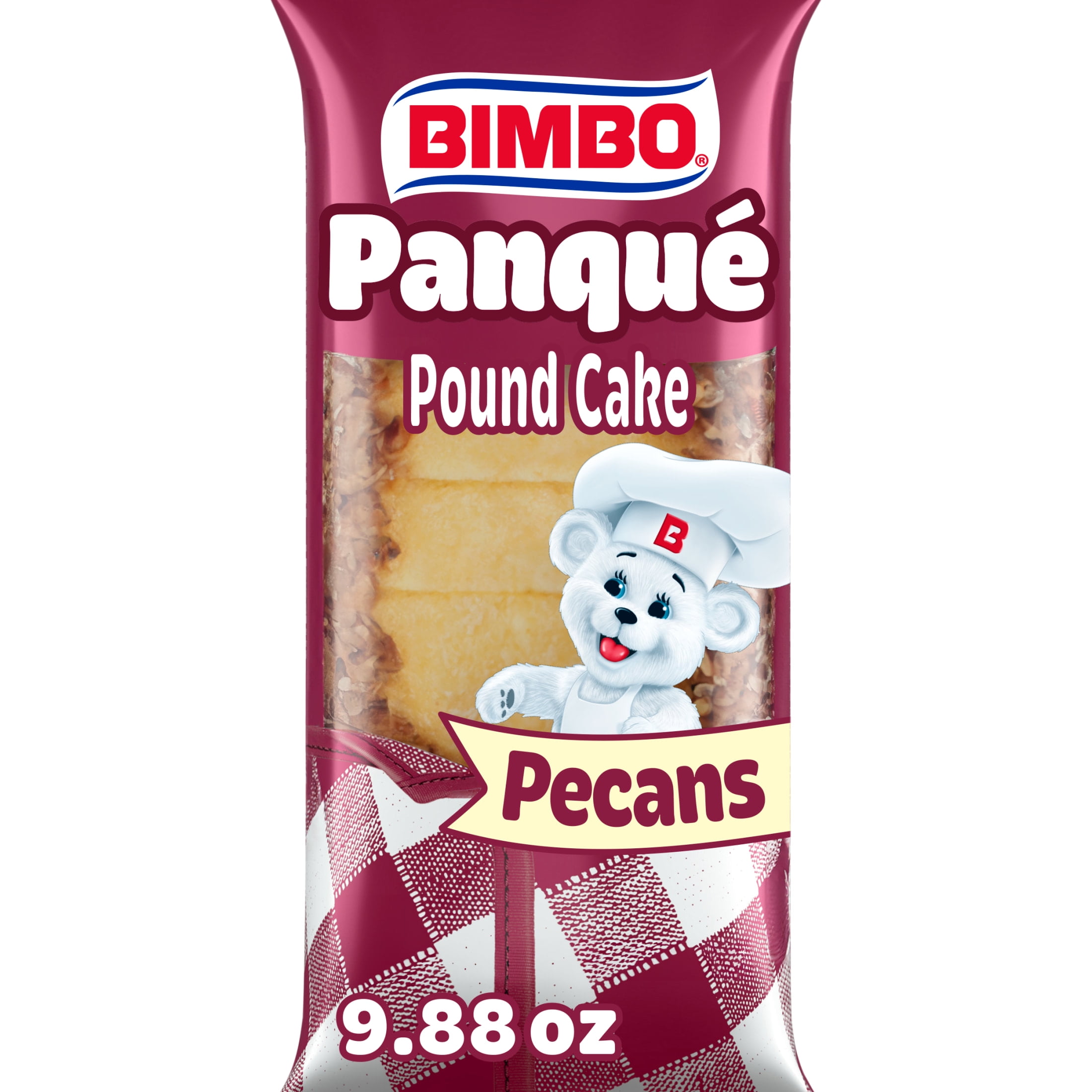 Bimbo Panqu con Nuez Plain Pound Cake with Pecans, 9.88 oz, Pound Cakes, Bag