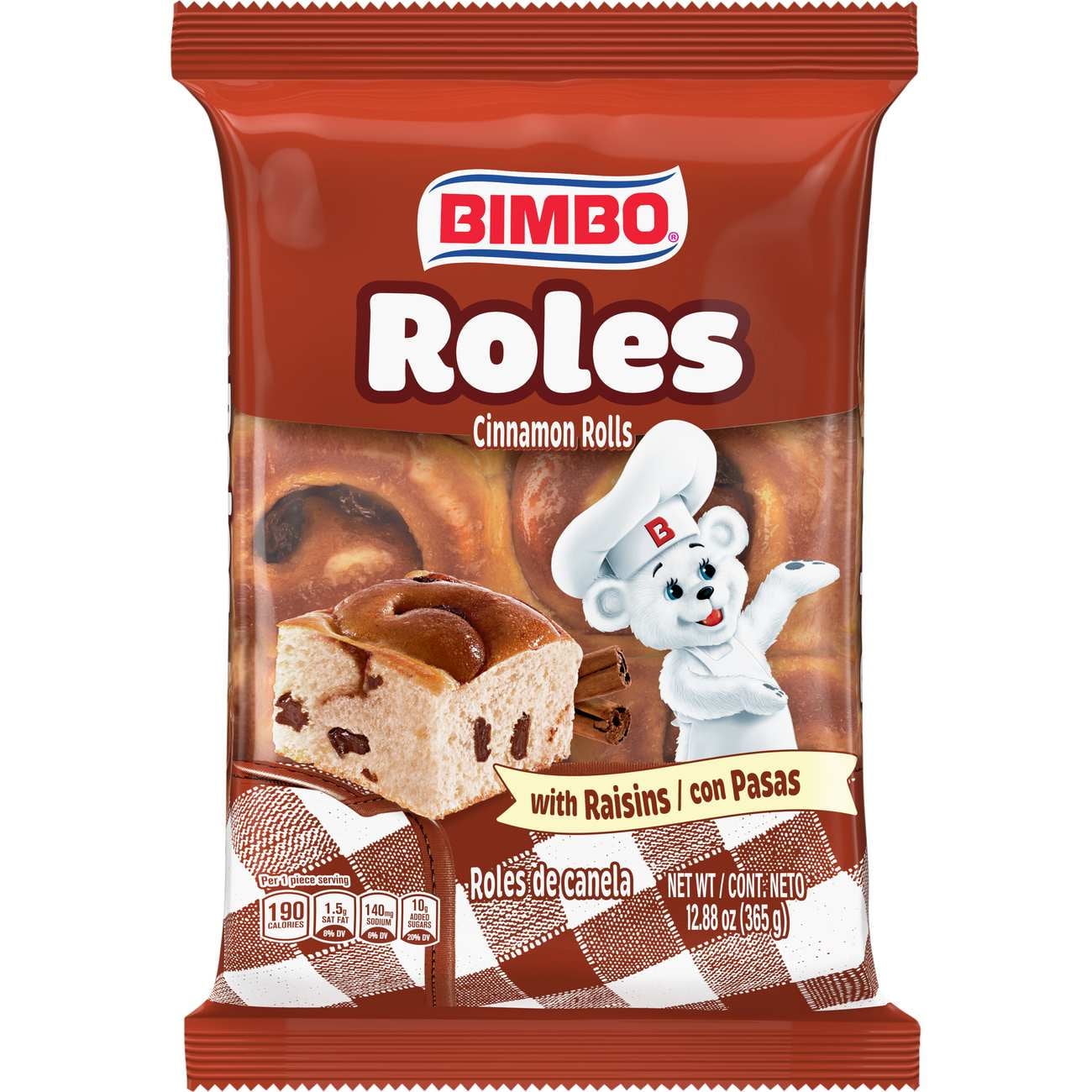 Bimbo Roles de Canela con Pasas Cinnamon Rolls with Raisins, 6 ct pack of 1,Bimbo Cinnamon Rolls With Raisins Sweet Pastry, 6 Ct Pack Of 1
