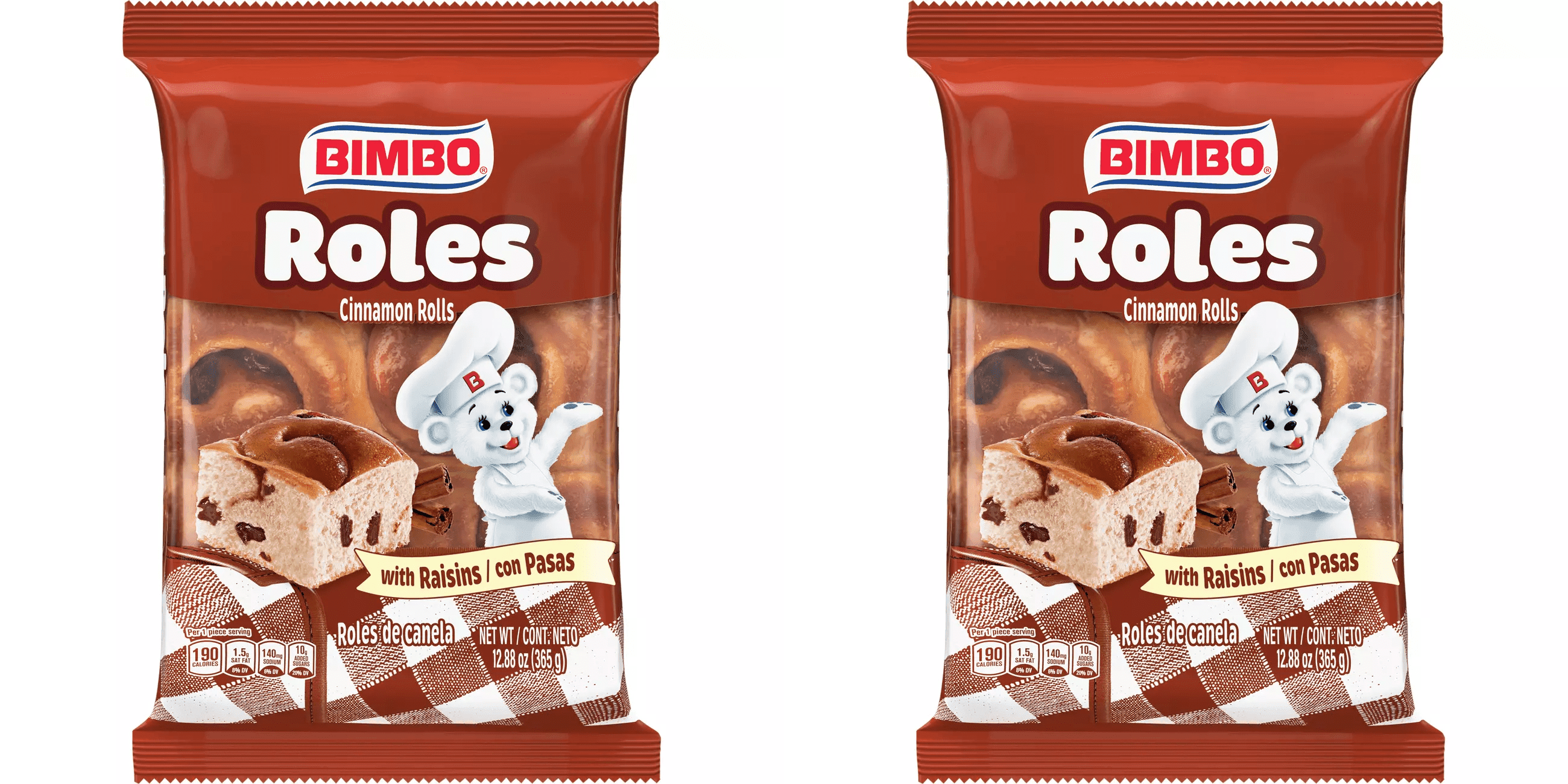 Bimbo Roles de Canela con Pasas Cinnamon Rolls with Raisins Sweet Pastry,6 ct pack of 2 Raisin Cinnamon Rolls