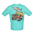 thumbnail image 1 of Bimini Bay Outfitters Hook M' Men's Freshwater Short Sleeve Performance Shirt - Trout Slam Aqua, 1 of 6