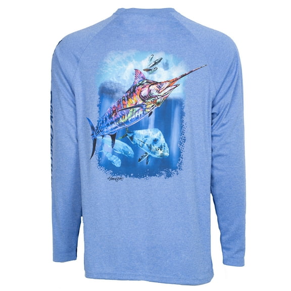Bimini Bay Outfitters Hook M' Men's Long Sleeve Shirt - Marlin 3 Ultra Marine Heather