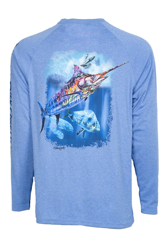 Hook M' Men's Long Sleeve Shirt - Marlin 3 Ultra Marine Heather