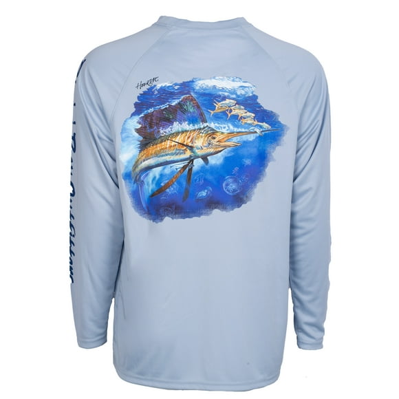 Bimini Bay Outfitters Hook M' Men's Long Sleeve Shirt - Sail Fish 4 Fog Gray