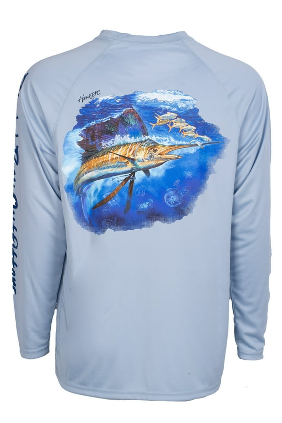 Hook M' Men's Long Sleeve Shirt - Sail Fish 4 Fog Gray