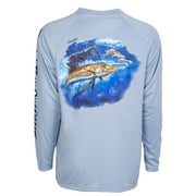 Bimini Bay Outfitters Hook M' Men's Long Sleeve Shirt Sail Fish 4 Fog Gray