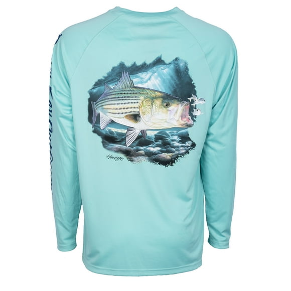 Bimini Bay Outfitters Hook M' Men's Long Sleeve Shirt - Striped Bass 4 Aqua