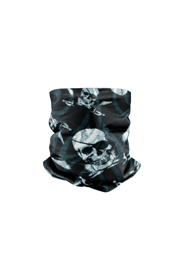 Bimini Bay Solar Guard / Neck and Face covering is made with 100% polyester. Provides a UPF protection 50. Art design is pirate themed.