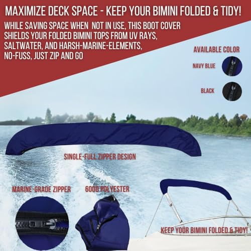 Bimini Top Storage Boot, 600D Waterproof UV Protection Bimini Top Replacement Boot for Bimini Tops 73-78 inches Wide, Navy Blue
