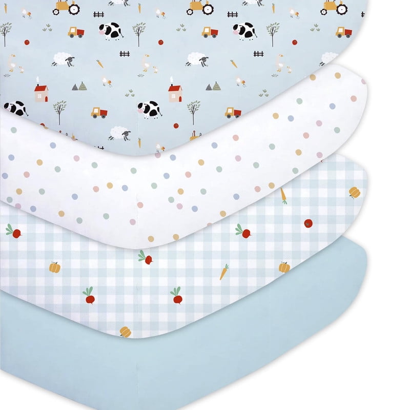 Bimocosy Crib Sheets Fitted 4 Pack for Baby Boys & Girls, Soft Microfiber Toddler Bed Sheets for Standard Crib & Toddler Mattresses 52'’ x 28'' (Ranch)