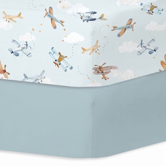 Bimocosy Crib Sheets Fitted 2 Pack for Baby Boys & Girls 52' x 28'' (Plane)